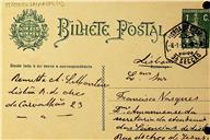 Bilhete-postal de Alfredo Augusto Schiappa Monteiro de Carvalho dirigido a Francisco Vasques, funcionário da Secretaria, indicando nome e endereço postal do sócio Cristofaro Alasia de Quesada