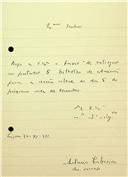 Carta de António Cabreira solicitando a entrega de bilhetes para a sessão solene