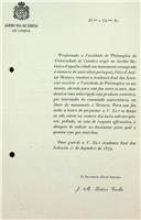 Carta de subscrição de António Maria Barbosa em favor do monumento a Félix de Avelar Brotero, a inaugurar no Jardim Botânico da Universidade de Coimbra