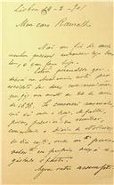 Carta de Francisco Marques de Sousa Viterbo dirigida a José Duarte Ramalho Ortigão deixando nota de duas comunicações em sessão da Academia, e outros assuntos