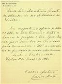 Carta de Caetano António Cláudio Júlio Raimundo da Gama Pinto dirigida a Cristóvão Aires de Magalhães Sepúlveda, Secretário, indicando o nome do sócio Egas Moniz para integrar a comissão do 150º aniversário da Academia das Ciências de Lisboa